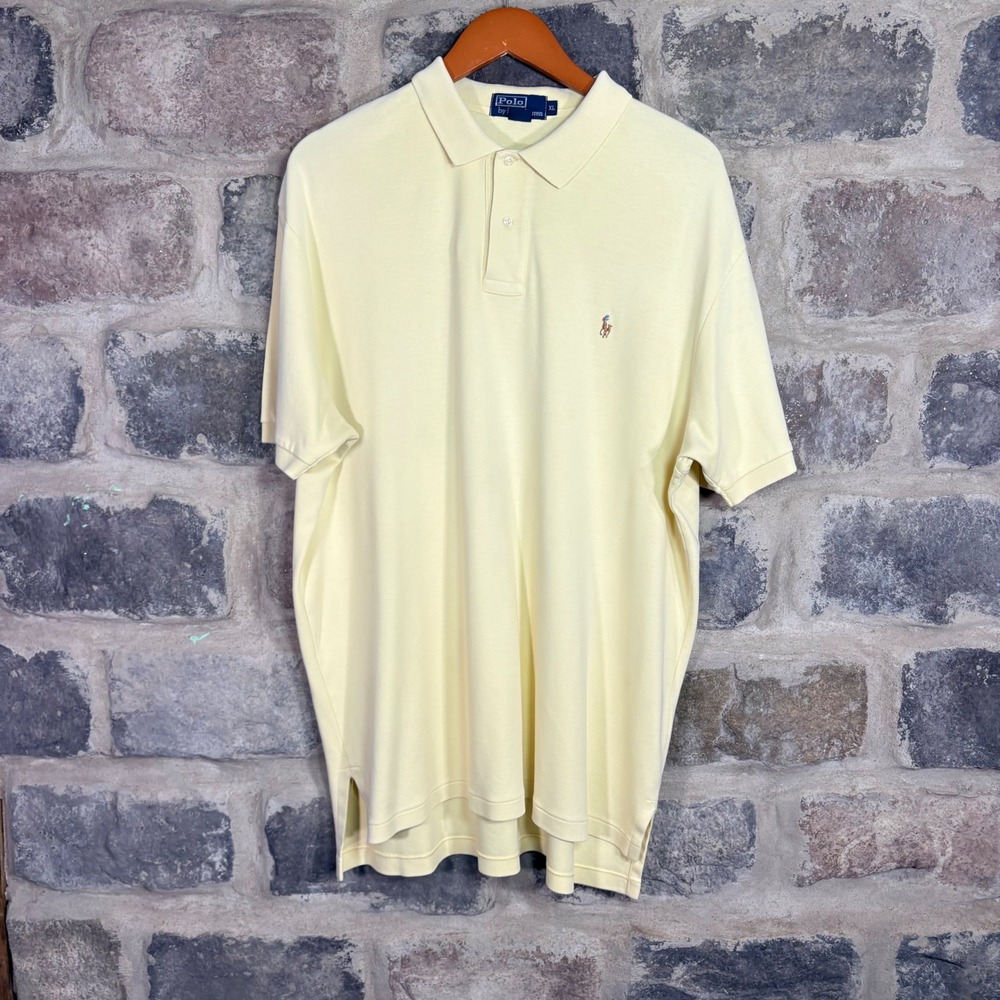 VTG Polo Ralph Lauren Men's XL Yellow Short Sleeve Cotton Flesh Pony Polo Shirt